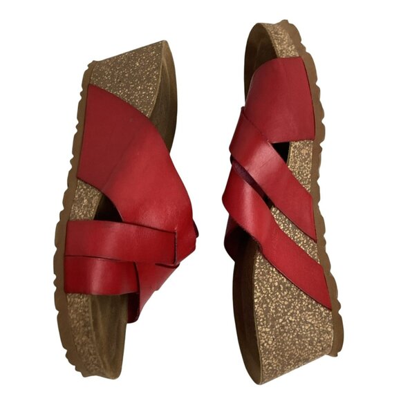 Yokono Cadiz Red Leather Cork Slide Wedge Sandals Womens 7.5 Made In Spain - Picture 3 of 10